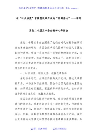 在“时代洪流”中激荡改革开放的“澎湃伟力”——学习贯彻二十届三中全会精神心得体会