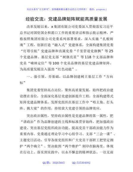 经验交流：党建品牌矩阵赋能高质量发展