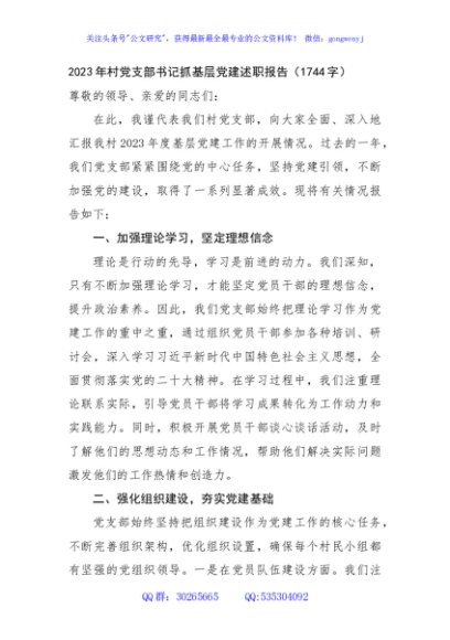 2023年村党支部书记抓基层党建述职报告