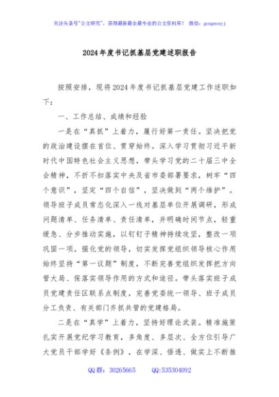 2024年度书记抓基层党建述职报告