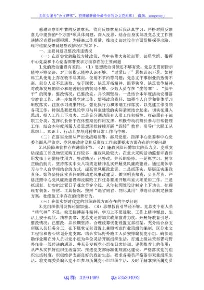 党总支副书记落实中心党委巡察反馈问题整改工作情况报告