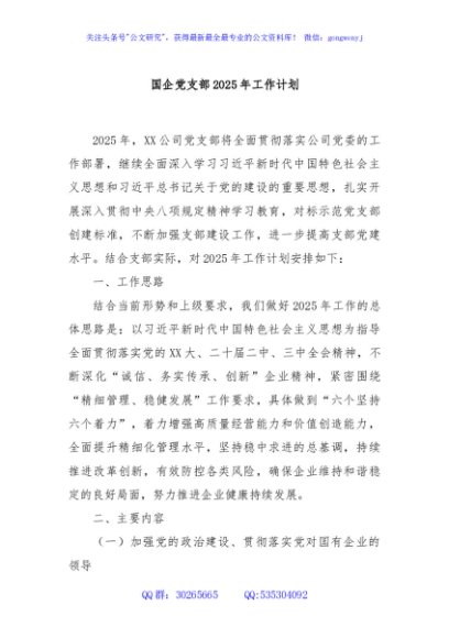 国企党支部2025年工作计划