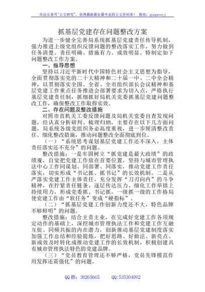 抓基层党建存在问题整改方案1600字