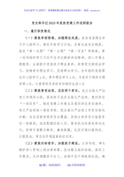 党支部书记2023年度抓党建工作述职报告