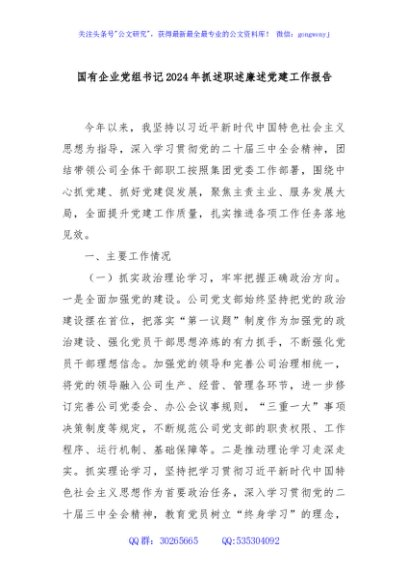 国有企业党组书记2024年抓述职述廉述党建工作报告