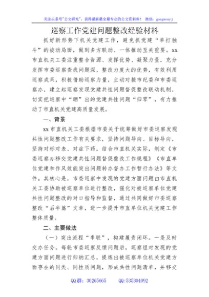 巡察工作党建问题整改经验3800字