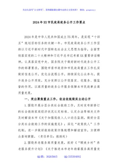 2024年XX市民政局政务公开工作要点