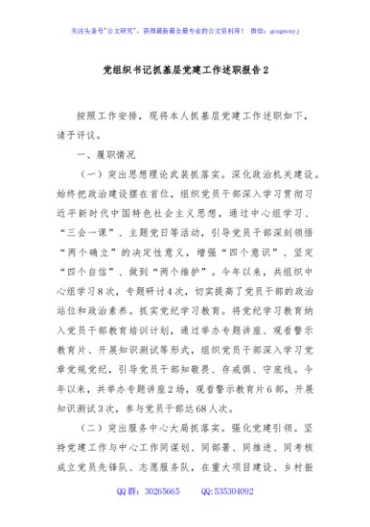 党组织书记抓基层党建工作述职报告2