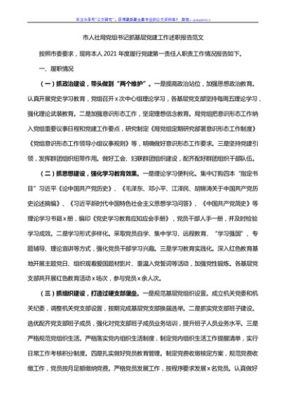 市人社局党组书记抓基层党建工作述职报告范文