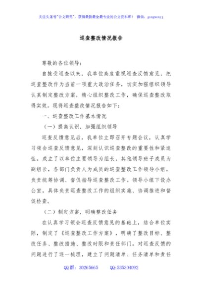 巡查整改情况报告