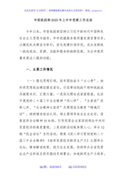 市委统战部2025年上半年党建工作总结
