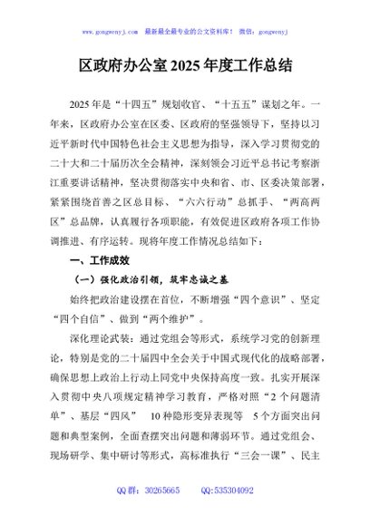区政府办公室2025年度工作总结