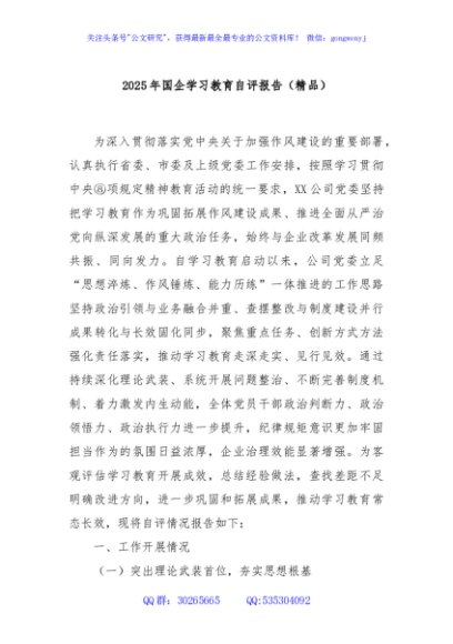 2025年国企学习教育自评报告（精品）