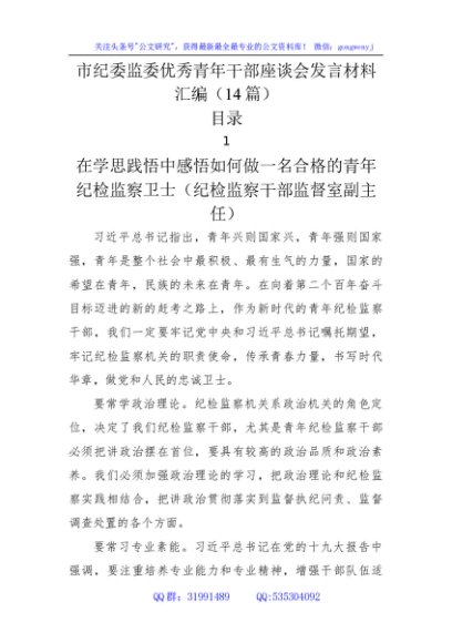 纪委监委青年干部座谈会发言14篇