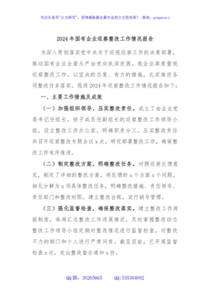 2024年国有企业巡察整改工作情况报告