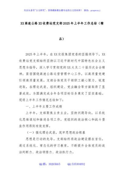 XX高速公路XX收费站党支部2025年上半年工作总结（精品）