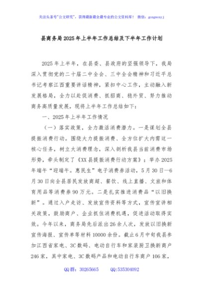 县商务局2025年上半年工作总结及下半年工作计划