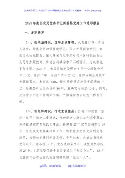2023年度公安局党委书记抓基层党建工作述职报告
