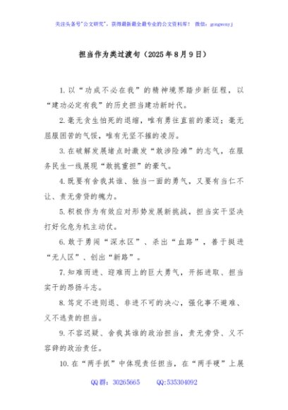 担当作为类过渡句（2025年8月9日）