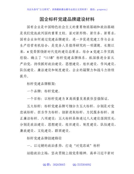 国企公司标杆党建品牌建设材料