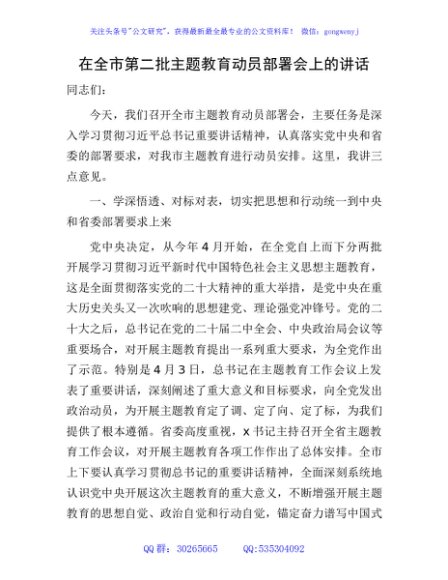 第二批主题教育动员部署会上的讲话3000字