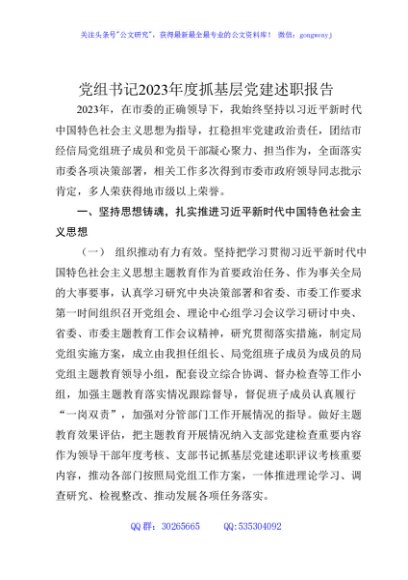 党组书记2023年度抓基层党建述职报告2800字