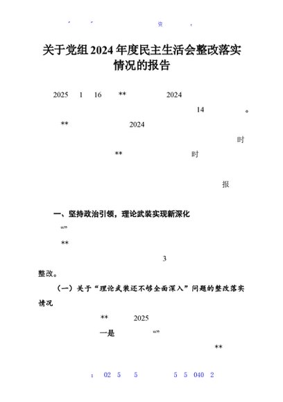 关于党组2024年度民主生活会整改落实情况的报告