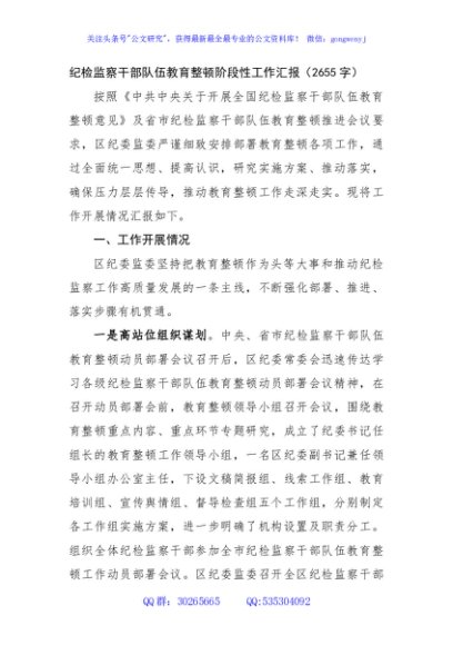 纪检监察干部队伍教育整顿阶段性工作汇报
