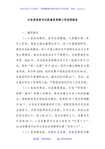 公安局党委书记抓基层党建工作述职报告