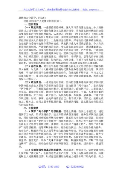 2023年个人党性分析报告