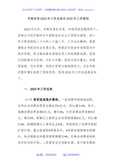 市商务局2024年工作总结及2025年工作谋划