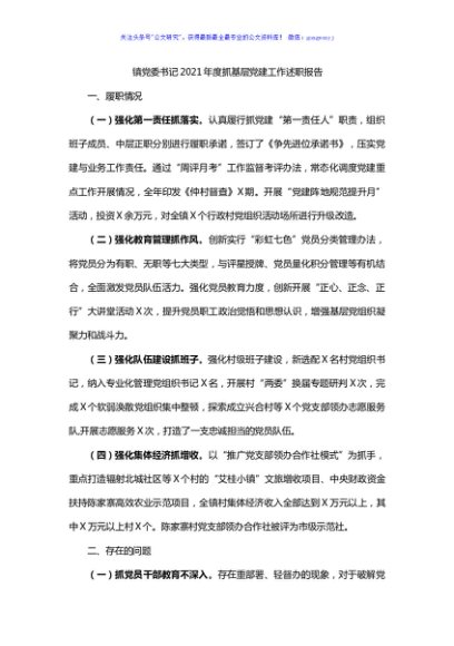 镇党委书记2021年度抓基层党建工作述职报告 (2)