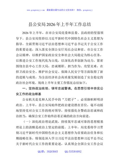 县公安局2026年上半年工作总结