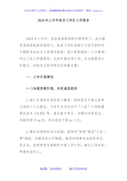 2024年上半年驻村工作队工作报告
