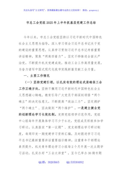 市总工会党组2025年上半年抓基层党建工作总结