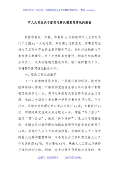 市人大党组关于落实巡察反馈意见情况的报告