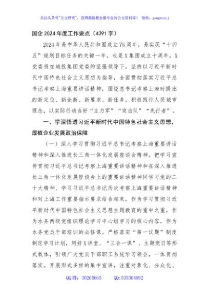 国企2024年度工作要点