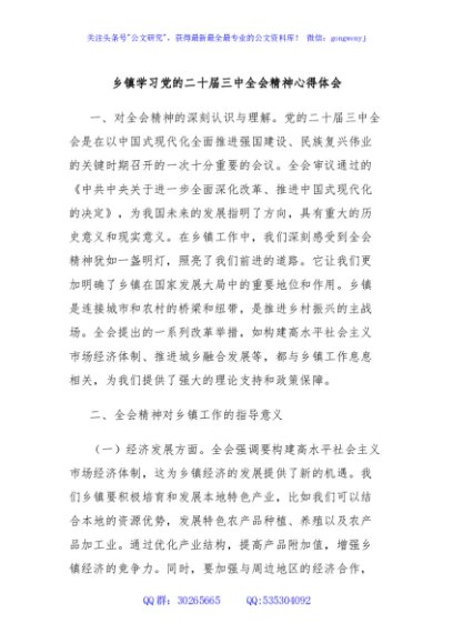 乡镇学习党的二十届三中全会精神心得体会