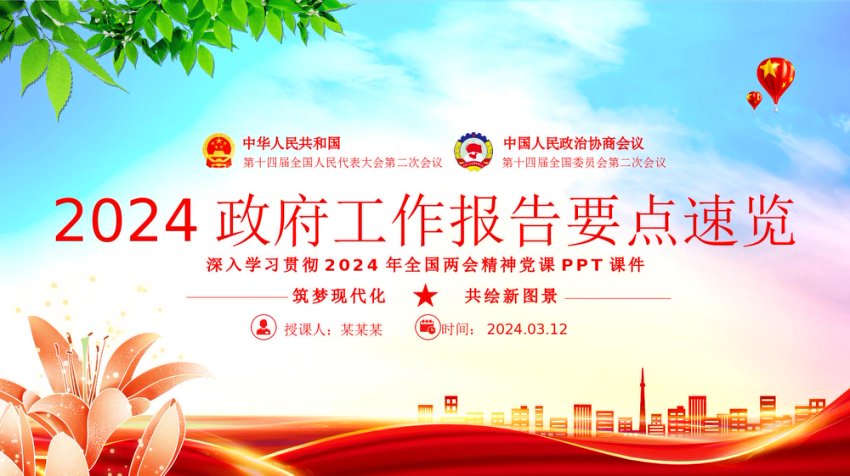 2024政府工作报告要点速览PPT党课课件