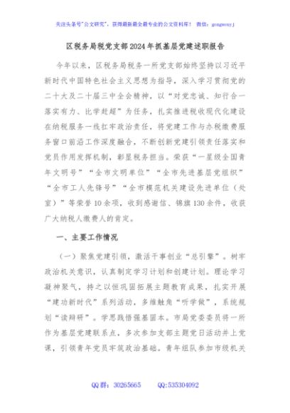 区税务局税党支部2024年抓基层党建述职报告
