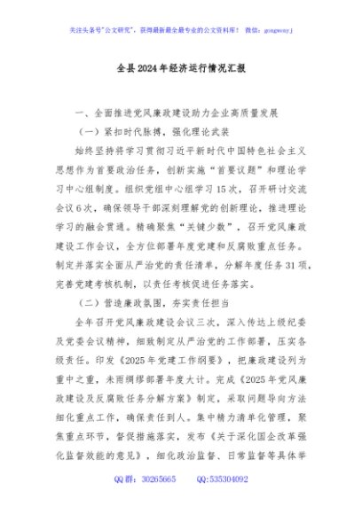 全县2024年经济运行情况汇报
