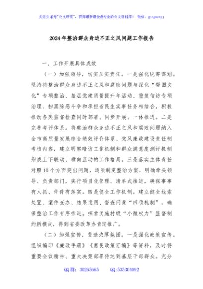 2024年整治群众身边不正之风问题工作报告