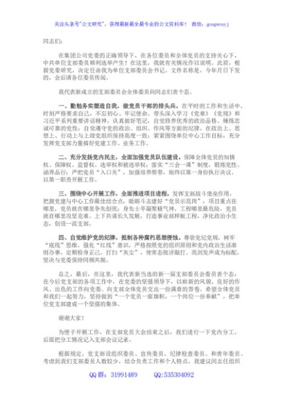 新当选党支部书记表态发言