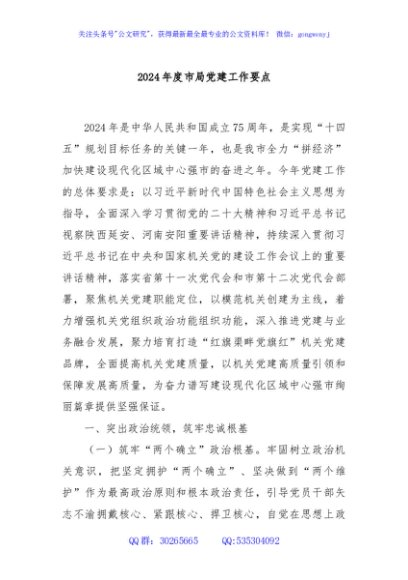 2024年度市局党建工作要点