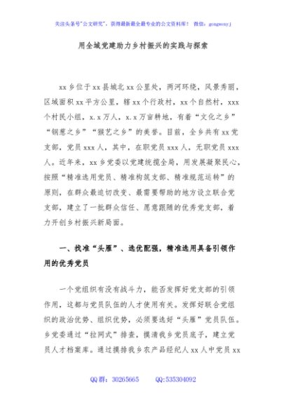 用全域党建助力乡村振兴的实践与探索