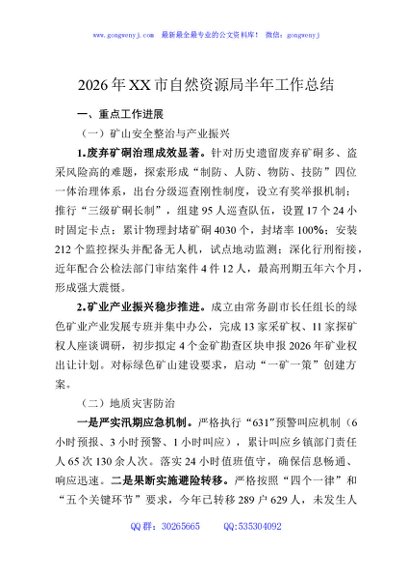 2026年XX市自然资源局半年工作总结