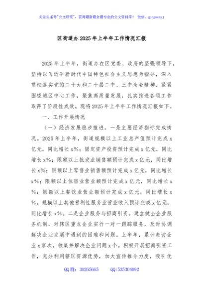 区街道办2025年上半年工作情况汇报