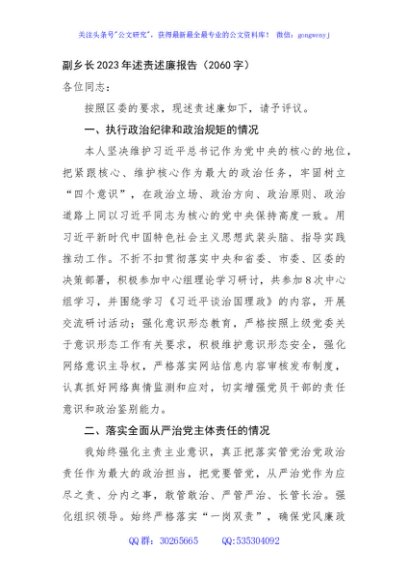 副乡长2023年述责述廉报告