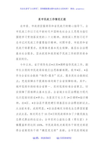 某市民政工作情况汇报