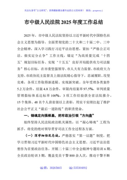 市中级人民法院2025年度工作总结